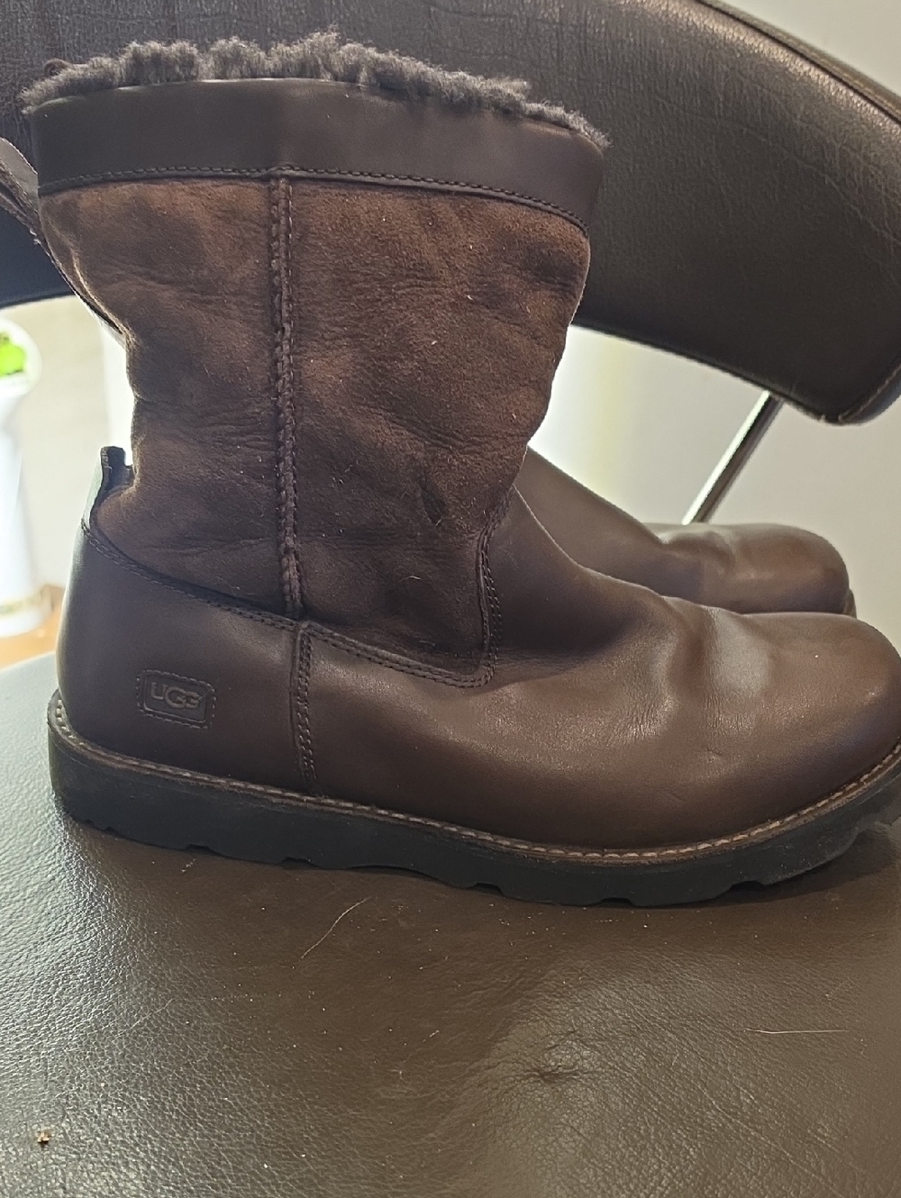 UGG Men's Dark Brown Leather & Suede Shearling Boots